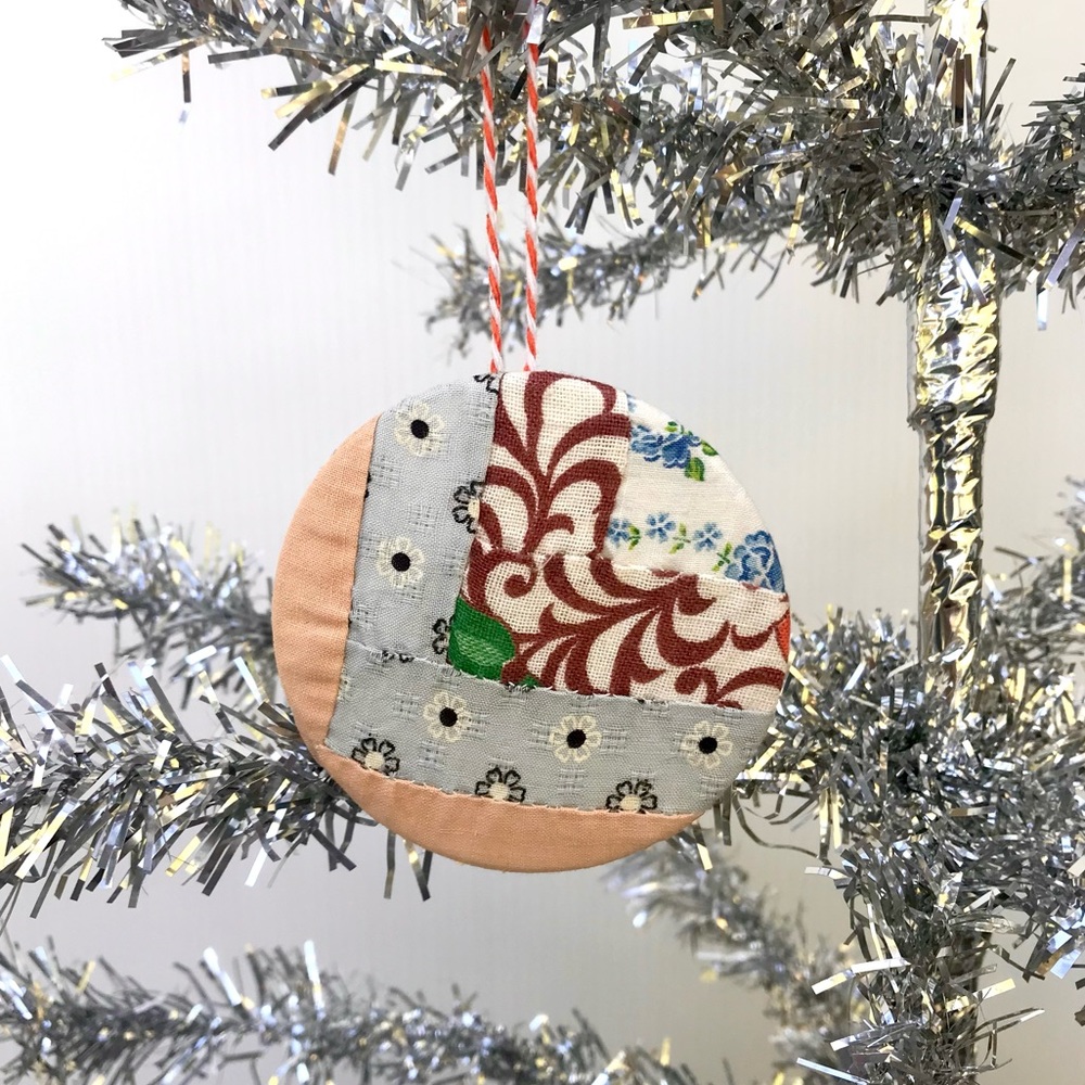 Vintage 40’s feedsack cotton quilt handmade ornament wall hanger art